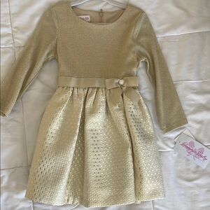 Bonnie Baby Gold Fit and Flare Long Sleeve Dress